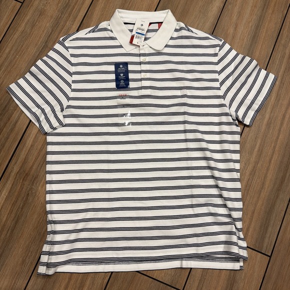 Izod Other - NEW IZOD Men's Large White Navy Striped Polo Shirt 100% Cotton MSRP $48 NWT